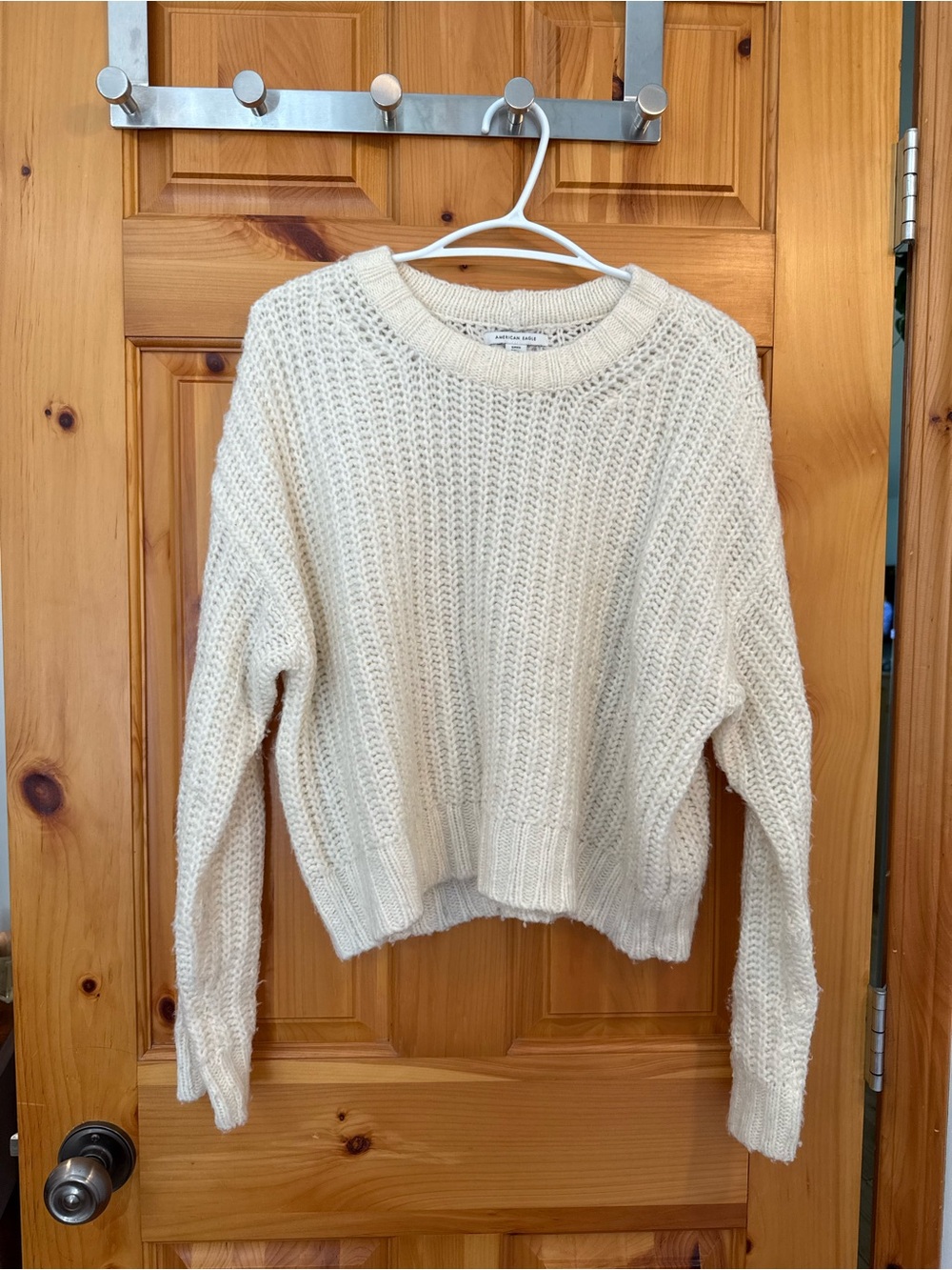 American Eagle Outfitters Cream Chunky Crewneck Sweater